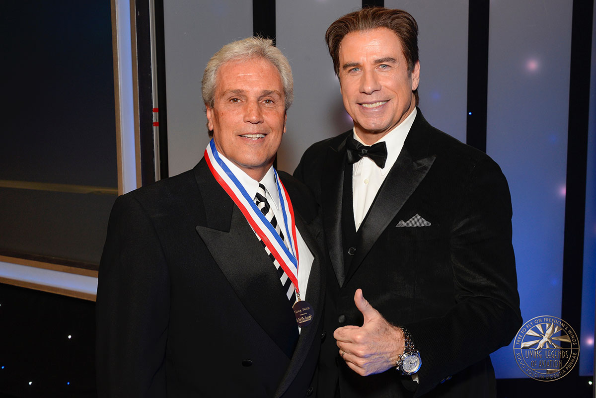 Greg Feith with celebrity and pilot John Travolta at the 2016 Living Legends of Aviation awards ceremony in Beverly Hills, Calif. (Photo by Living Legends of Aviation/Kiddie Hawk Air Academy.)