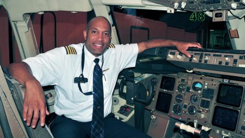 Keith Baskett in airplane cockpit