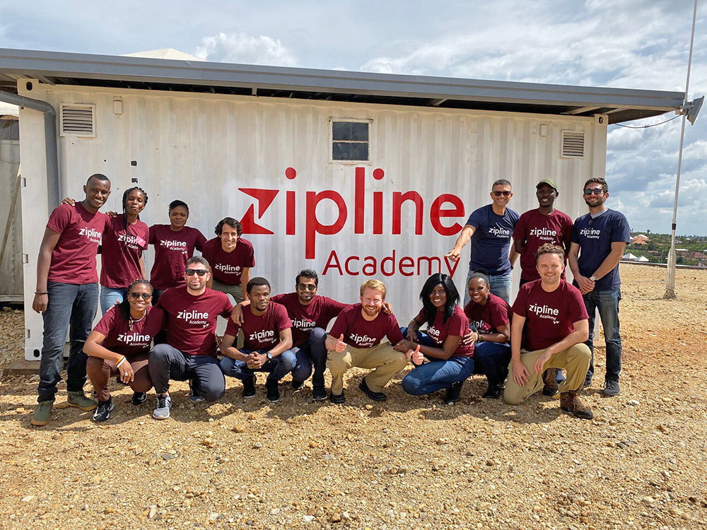 Group of Zipline employees outside their building in Rwanda.
