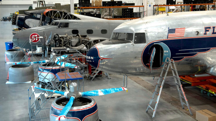 Planes in the Mary Baker Engen Restoration Hangar at the National Air and Space Museum
