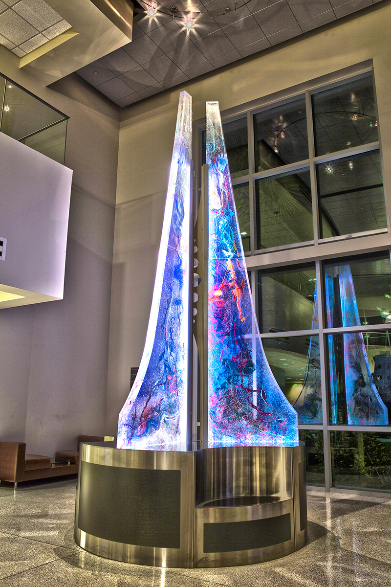 Reaching New Horizons, a glass sculpture in the Flight Operations Center. Artist: Kerry Transtrum
