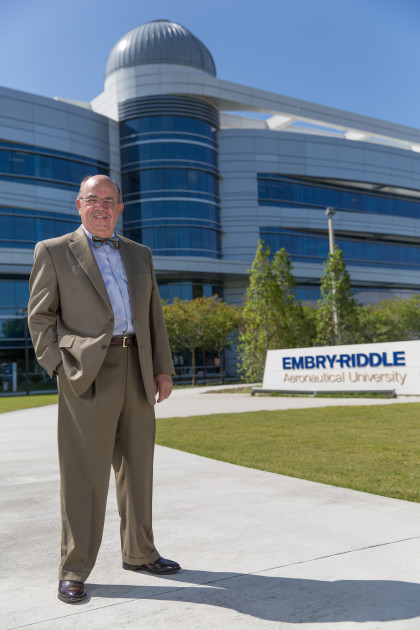 John P. Johnson stands at the quad on his last day in office as President of  Embry-Riddle Aeronautical University.