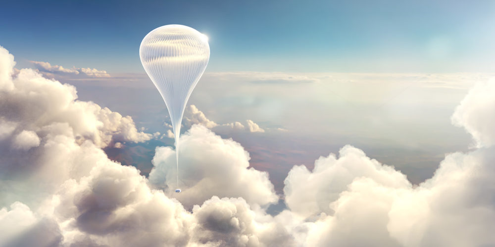 Rendering of an ultra-high-altitude ballon among clouds