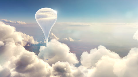 Rendering of an ultra-high-altitude ballon among clouds
