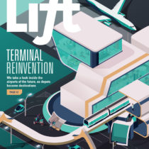 magazine cover illustration of airport terminal