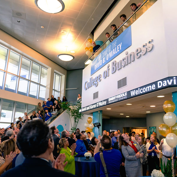 Naming ceremony name unveiling at the David B. O'Maley College of Business.