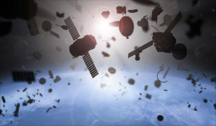 Satellites amid space junk