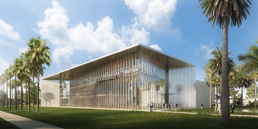 Rendering of the Cici and Hyatt Brown Center for Aerospace Technology building